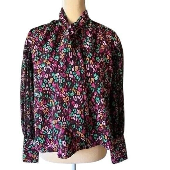 ✨Who What Wear Women's Balloon Long Sleeve Bow Cheetah Sz Large Blouse✨ - Picture 4 of 9